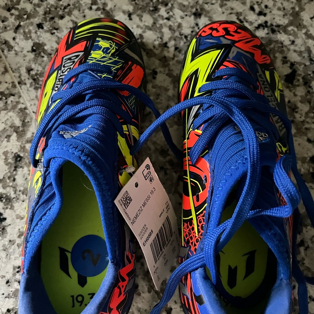 Adidas Kids' Neon Blue and Yellow cleats